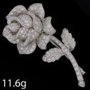 FINE 3-DIMENSIONAL DIAMOND SET ROSE BROOCH
