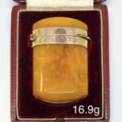 RARE ANTIQUE GOLD AND AMBER MATCH BOX