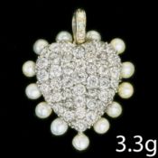 PEARL AND DIAMOND HEART PENDANT