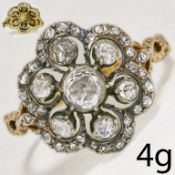 ANTIQUE GOLD DIAMOND CLUSTER RING