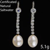 PAIR OF CERTIFICATED NATURAL SALTWATER PEARL AND DIAMOND EARRINGS