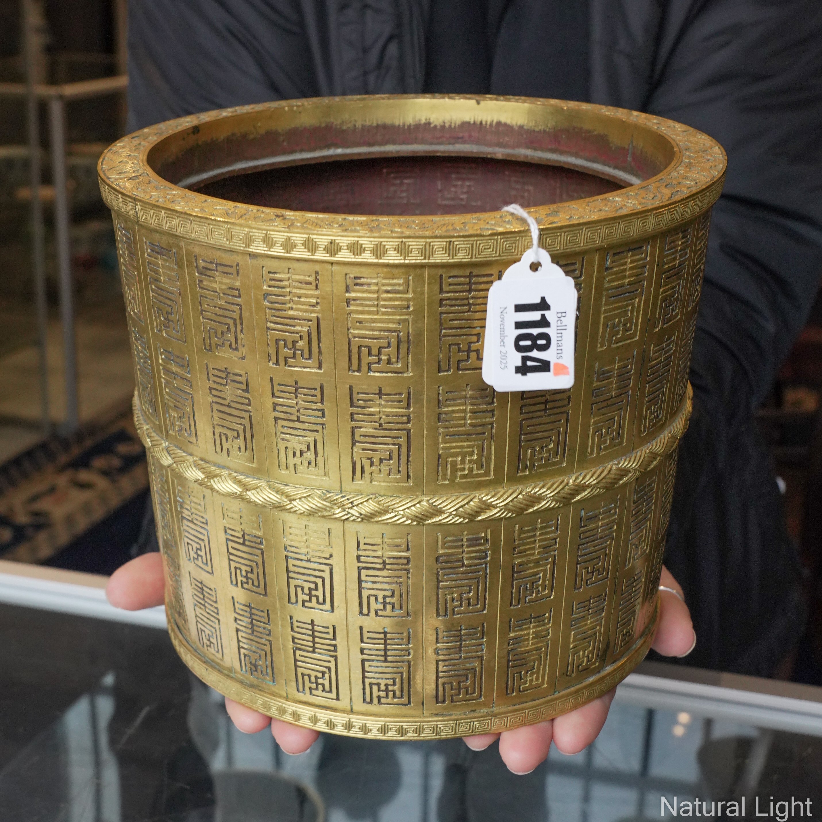 A CHINESE GILT COPPER CONTAINERProbably 19th century Of cylindrical ...