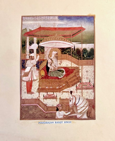 INDIA - PUNJAB - Original 1900s colour plate of Maharaja Ranjit Singh after a Sikh Court Miniature