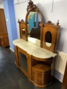 A Victorian marble top and mirror back side cabinet