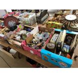 Four boxes of vintage clocks, radios, wall plaques and telephones