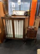 Oak china cabinet and a small chest of three drawers