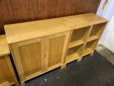 Two light oak units and a two door cabinet