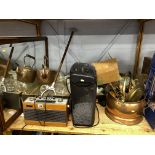 A mirror, Roberts radio, glass, copper, brass and a shooting stick