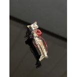 Silver enamel brooch fox huntsman