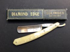 Diamond edge mother of pearl cut throat razor