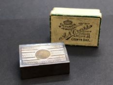 Silver match box holder with original outer box