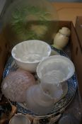 Large meat plate, Victorian jelly moulds & others