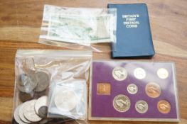 Bag of British coins & bank note