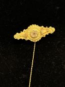 9ct Gold Victorian mourning brooch set with red &