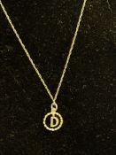 9ct Gold 'D' pendant on a 9ct gold chain