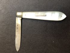 Silver & mother of pearl fruit knife Williams Adam