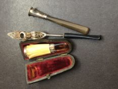 3 Cheroot holders, all set with sterling silver