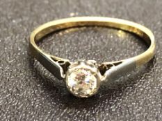 18ct Gold ring with solitaire diamond 0.26ct & pla