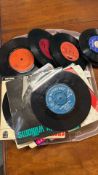 Vintage 45 RPM vinyl record lot featuring various labels, including His Masterâ€™s Voice, Pye, and