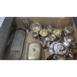 Metalware to include pewter tankards and jugs, silver plated teasets,, sugar castor and others