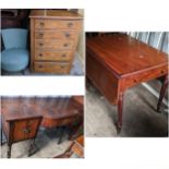 Mixed furniture to include an early 20th century oak chest of five drawers 106H x 76W together