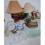 Mixed 20th Century household items to include a black toleware tray, 2 table lamps, a Yardley