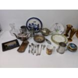 Ceramics, glass and collectables to include a wine bottle coaster, teapots, tankards, glass vases,