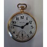 An early 20th Century Hamilton gold plated pocket watch having a 21 jewel movement adjusted to 5
