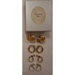 Christian Dior- A pair of gold tone hoop earrings with branded box together with 2 pairs of Napier