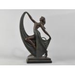 A Modern Cast Resin Bronze Effect Art Deco Style Table Lamp Base, (Missing Rear Circular Mirror),