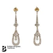 Pair of Art Deco 18ct Yellow Gold and Diamond Drop Earrings