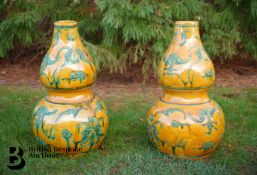 Pair of Large Chinese Double Gourd Vases