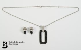White and Black Diamond Pendant and Earrings