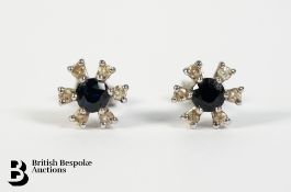 Pair of Diamond and Sapphire Earrings