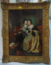 Robert Alexander Hillingford framed oil on canvas of two ladies in 19th century dress drinking