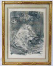 Albert De Belleroche framed and glazed lithograph of a young woman.
