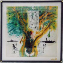 Salvador Dali framed and glazed polychromatic print on silk titled The Emerald Table, limited