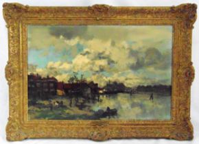 Johann Hendrik van Mastenbroek framed oil on canvas titled The Little Dutch Harbour, signed bottom