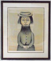 L.S. Lowry framed and glazed polychromatic lithographic print of The Bearded Lady, signed bottom