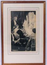 Cyrus Cuneo framed and glazed monochromatic etching of a performance by Isadora Duncan dancing,