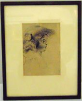 Antoine Watteau framed and glazed monochromatic etching titled Tete d'Enfant Jouant de la Thite,