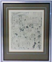 Charles Laborde framed and glazed monochromatic etching of figures in Oxford Street London,