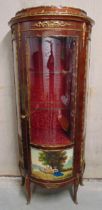 A Vernis Martin Louis XVI style glazed display cabinet with bow front on four cabriole legs, 175 x