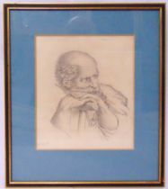 J Piggott framed and glazed early 19th century pencil drawing of an elderly man, 20.5 x 17.5cm