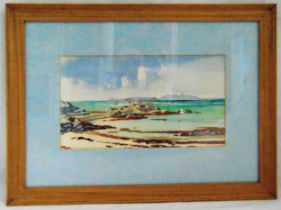 Mary Holden Bird (1889-1978) framed and glazed watercolour seascape titled Autumn Tide, 19.5 x 35cm