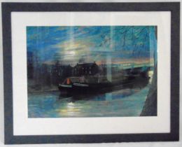Geoffrey Stone framed and glazed watercolour of narrow boats on the Grand Canal Kings Langley near