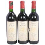 3 bottles of Chateau Clarke, Baron Edmond de Rothschild, Listrac Medoc, 1988. all levels to low