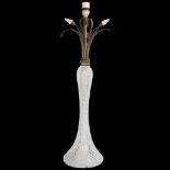 A cut-glass and brass-mounted table lamp, with foliate top and glass flower buds, circa 1900,