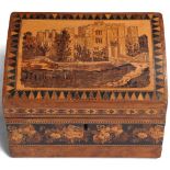 Tunbridge Ware, a rosewood writing box with mosaic view of Hever Castle to the curved lid,