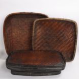 An Oriental basketweave container, length 49cm, and 2 trays (3)